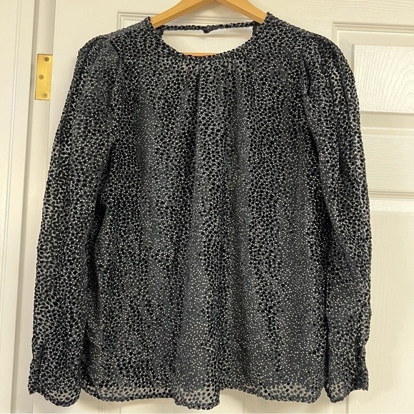 EXPRESS Speckled puffed long sleeves pleasant blouse black white polka dots L - Picture 2 of 11